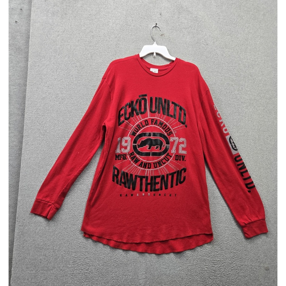 Ecko Unltd. Men Shirt 5XL Red Logo Embroidered Print Waffle Knit Thermal Tee
